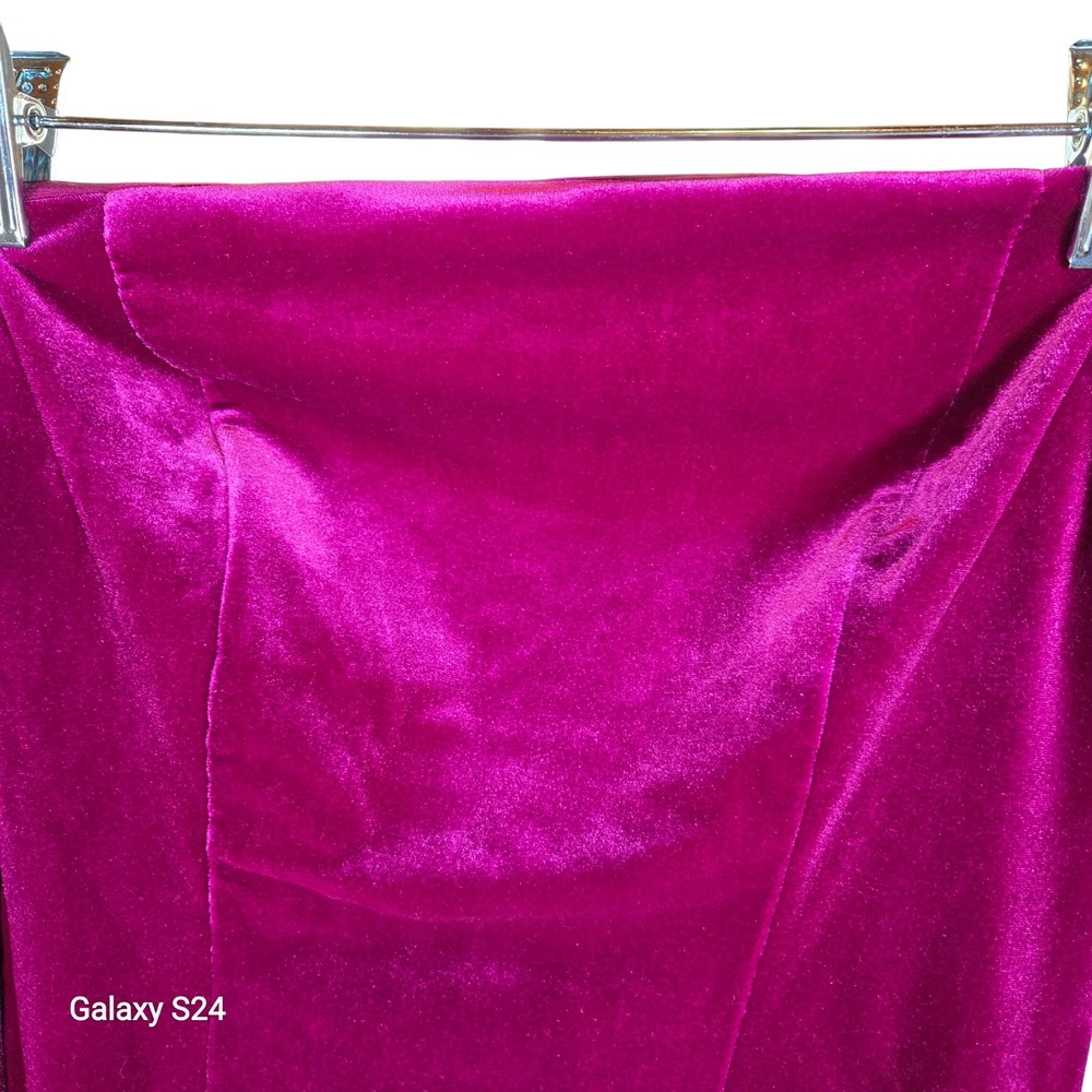 Avec Les Filles Velvet Strapless Mini Dress Fuchsia Ruched Puffy Sleeve XS‎
